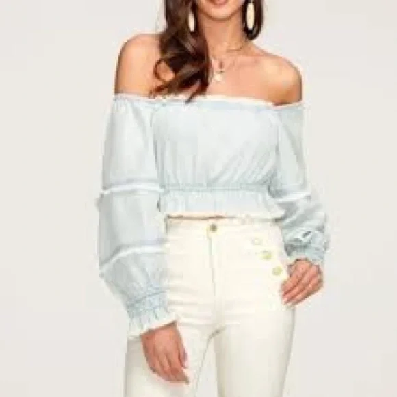 NWT SIZE XL Ramy Brook Sky Blue Smocked Blouse - Picture 2 of 11